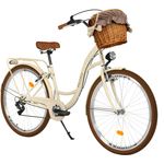 Milord Komfort Fahrrad Mit Weidenkorb Damenfahrrad, 28 Zoll, Beige-Braun, 7 Gang Shimano, Cityrad