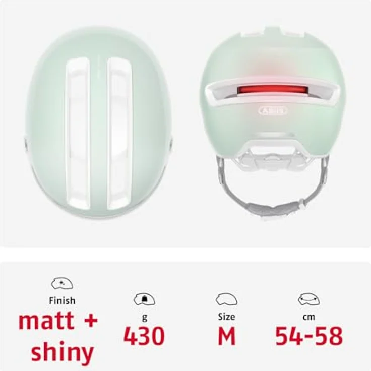 Abus HUD-Y ACE, Velohelm mit Glas-Visier und aufladbarer Heck-LED, 54-58 cm, urbanes Design – Bild 3