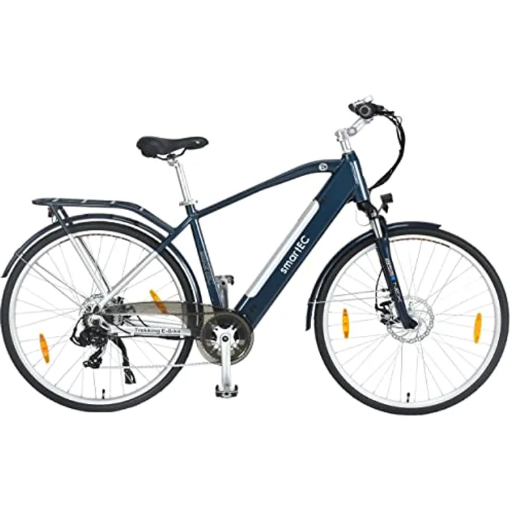 smartEC Trek-28H E-Bike Trekking Herren 250W Hinterradmotor Li-Ion Akku 36V/13Ah Elektrofahrrad 28 Zoll Reichweite 90km bis 25 km/h Trekking City (Blau)