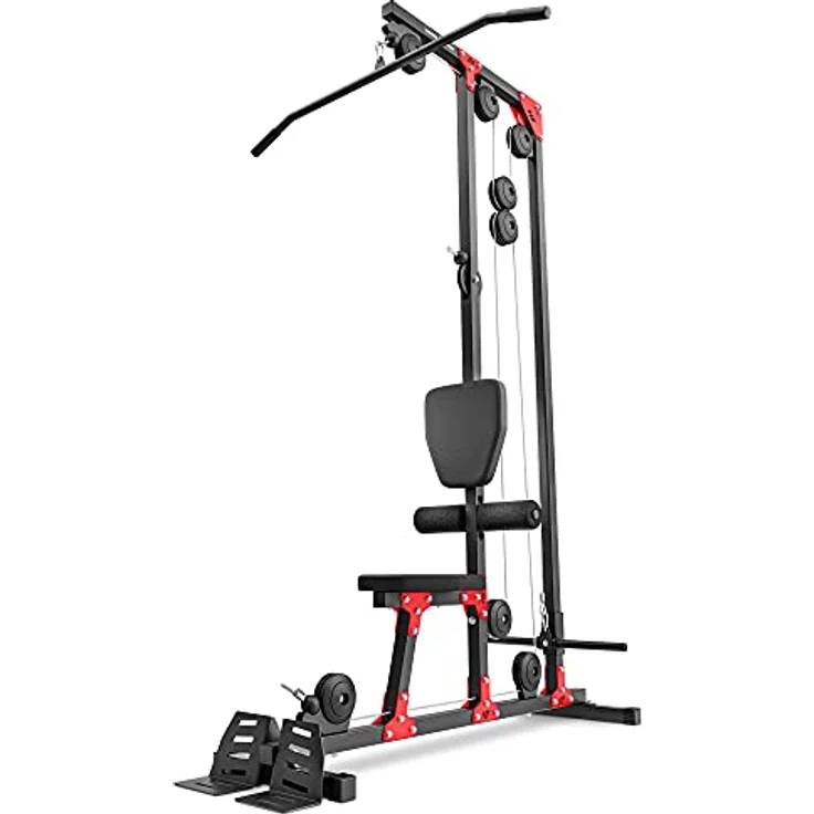 Marbo Sport Latzugstation MH-W106 2.0 | Einstellbare Polsterrollen, Hantelscheibenbeladung, Rückenstützte und Zusatzrad, Rutschfeste Podeste | Made in EU – Bild 2