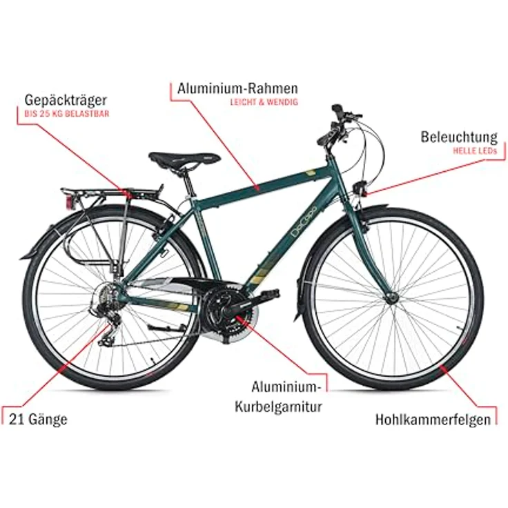 DACAPO Ravenna 50, Trekkingrad Herren 28'' in Grün, 21 Gänge, RH 48 cm, StVZO konforme Beleuchtung – Bild 4