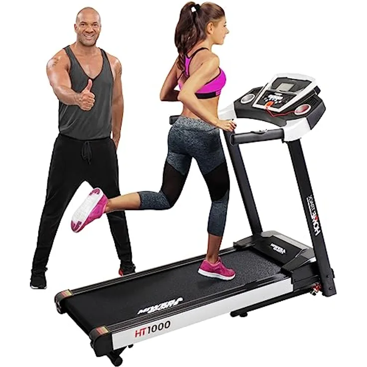Miweba Sports elektrisches Laufband HT1000 | 3,5 PS - 16 Km/h - Incline 6% - Traglast 120 Kg - Klappbar - 12+4 Laufprogramme - Smartphone Tablet Halterung - Große Lauffläche (Schwarz)
