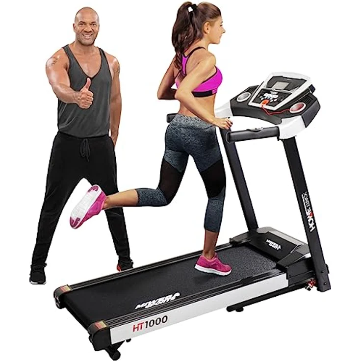 Miweba Sports elektrisches Laufband HT1000 | 3,5 PS - 16 Km/h - Incline 6% - Traglast 120 Kg - Klappbar - 12+4 Laufprogramme - Smartphone Tablet Halterung - Große Lauffläche (Schwarz) – Bild 1