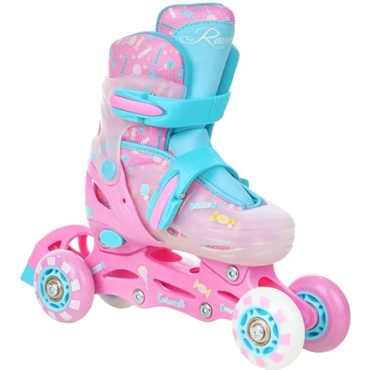 RAVEN 4in1 Inline Skates Triskates für Kinder Mädchen, verstellbar, Caramell, Größe 26-29 (16,5cm-18,5cm), LED-Rollen, robustes Design, 3-fach-Verschluss – Bild 4