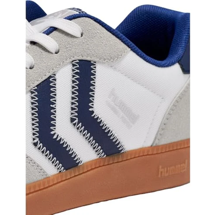 Hummel Perfekt NS Handball Sneaker Schuhe, vegan, strapazierfähiges Obermaterial aus Polyurethan, thermoplastische Gummisohle, White/Blue, Größe 46 EU – Bild 7