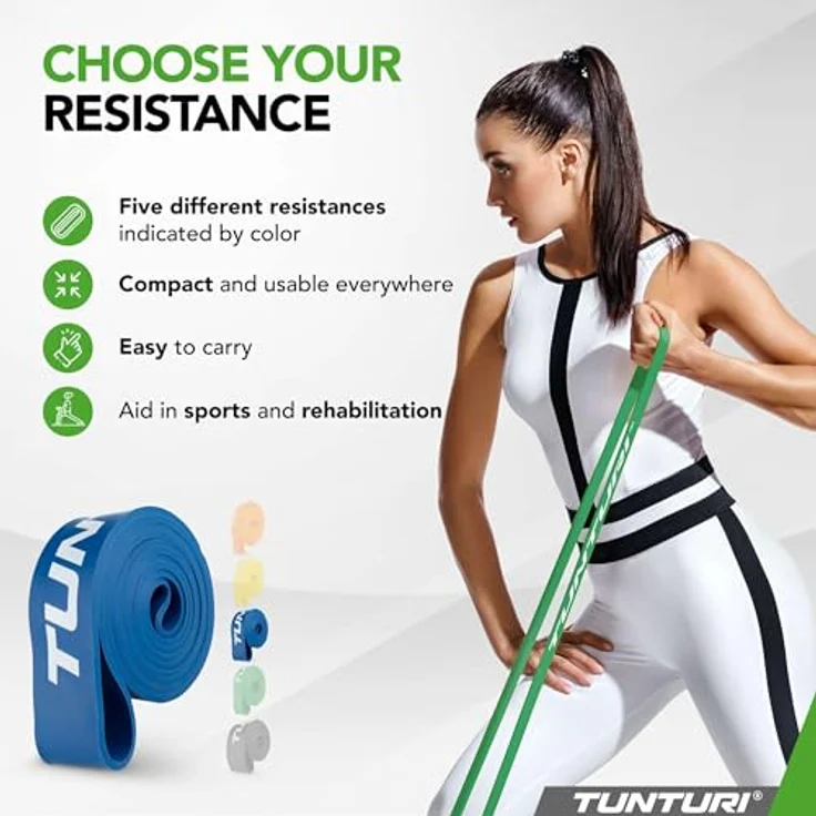 Tunturi Power Band, Schwer mit 20-55 kg Widerstand, 104 cm lang, für Krafttraining, Gelb – Bild 3