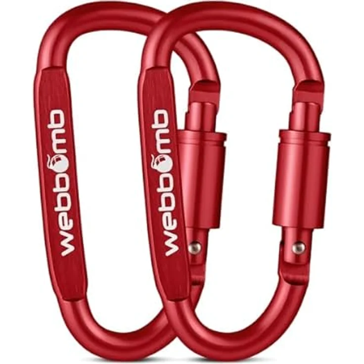 WEBBOMB® 2 Stück Karabiner Haken mit Schraubverschluss 80mm Schraubkarabiner Aluminium Karabinerhaken für Kinderwagen Hundesport Reitsport Camping Wandern Angeln Schlüsselanhänger (Rot 2 Stück) – Bild 2