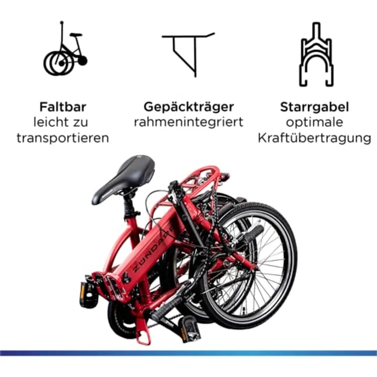 ZÜNDAPP Z101 20 Zoll E Bike Faltrad Damen Herren Elektrofahrrad klappbar, 6 Gänge, LED Licht, schwarz – Bild 4