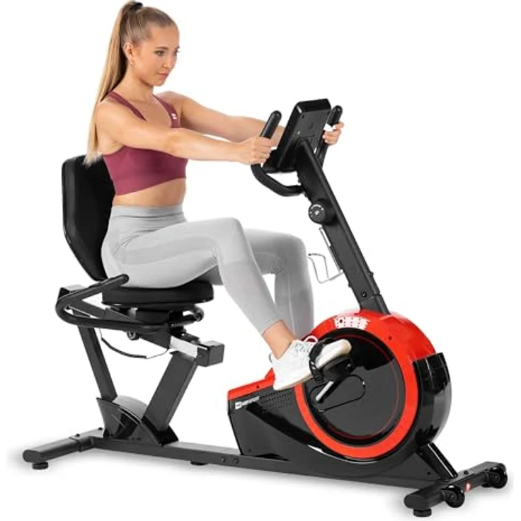 HS HOP-SPORT Liegeergometer HS-060L - Liegeheimtrainer mit Handpulssensoren, 15 kg Schwungmasse, 8 Widerstandsstufen - Sitzergometer für Senioren max. Benutzergewicht 130 kg rot – Bild 1