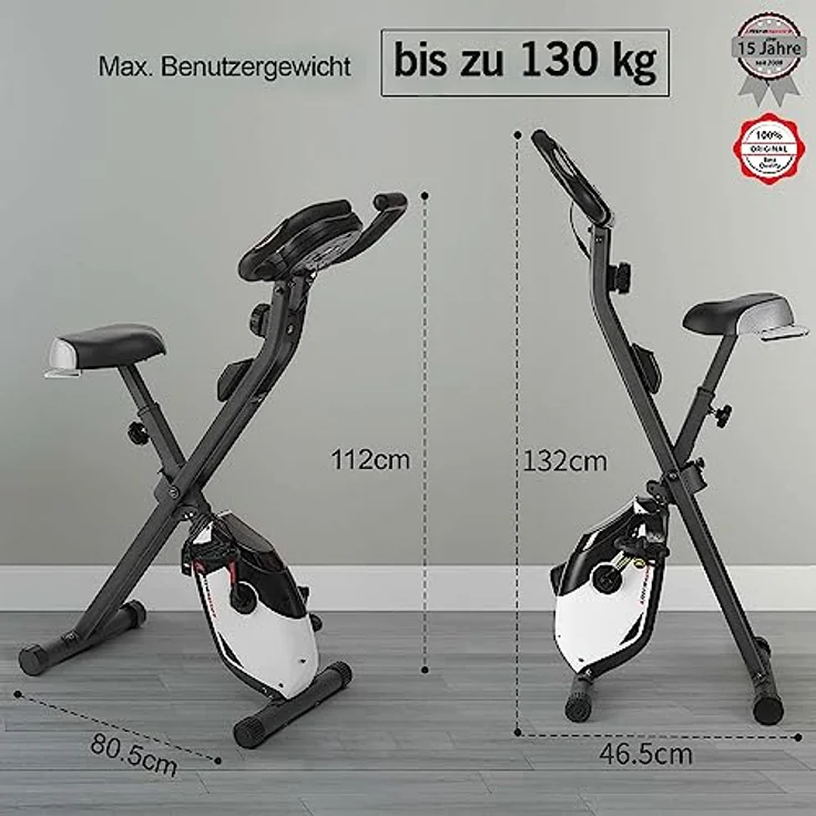 Ultrasport F-Bike Heavy, Fahrradtrainer, Fitnessfahrrad LCD Trainingscomputer, Klappbarer Hometrainer, Max. Benutzergwicht 130kg, Pulsmessung, 8 Widerstandsstufen, Handtuchhalterung, Matt schwarz – Bild 2