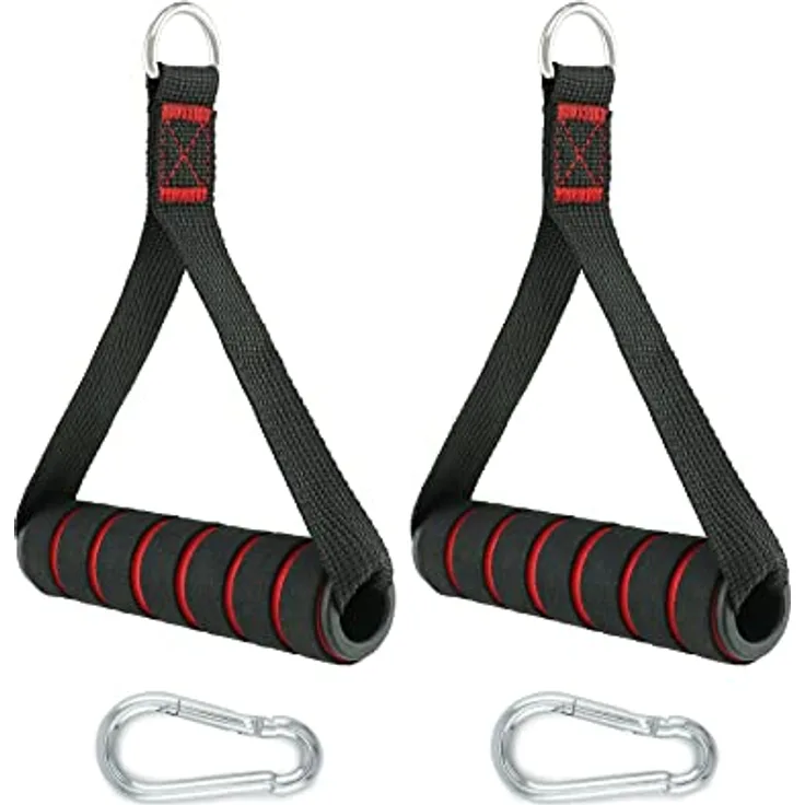 QWORK 2 Stück Griffe für Fitnessbänder, 2 Stück Karabinerhaken, Griffe für Widerstandsbänder, Fitness zubehör