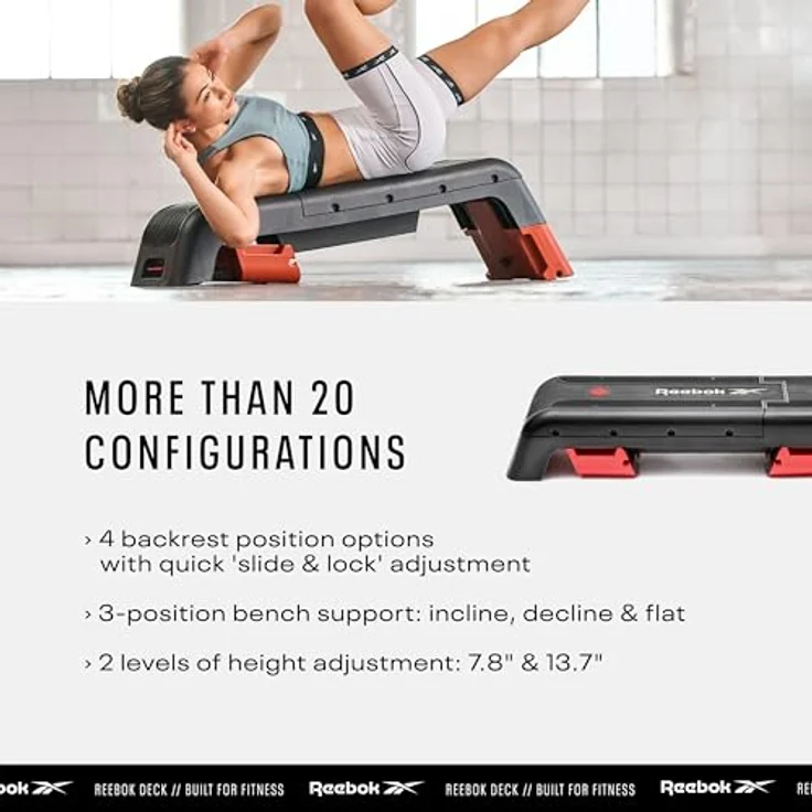 Reebok Steppbrett, verstellbare Plattform für Heimtraining mit Neigungs- und Höhenverstellung, 121 x 33 x 35 cm – Bild 3