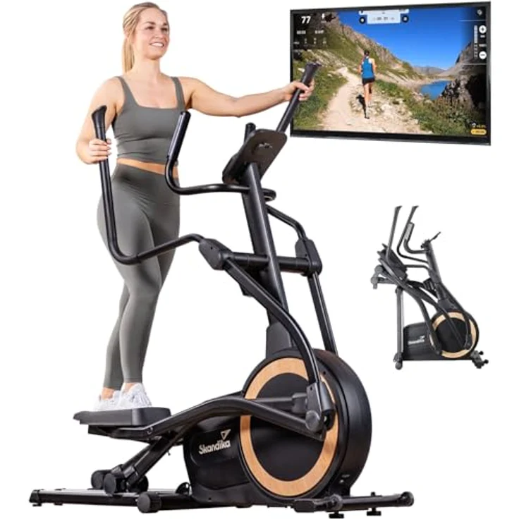 Skandika Crosstrainer Carbon P25-G, klappbar, sehr leise, Generator, 32 Widerstandsstufen, Kinomap App kompatibel, bis 150 kg, kompakt – Bild 1