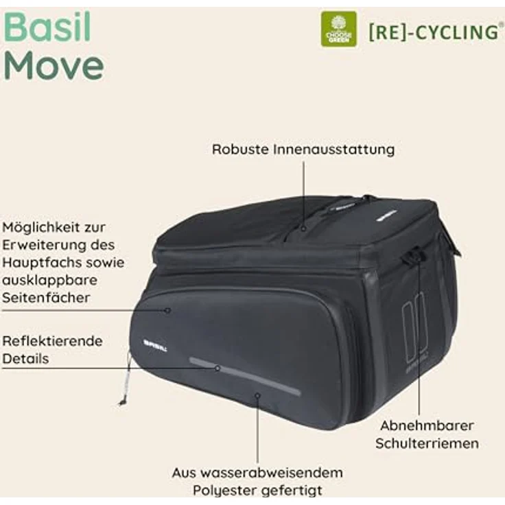 Basil Gepäckträgertasche Move MIK, wasserabweisend, erweiterbar, 10-26 Liter, schwarz – Bild 5