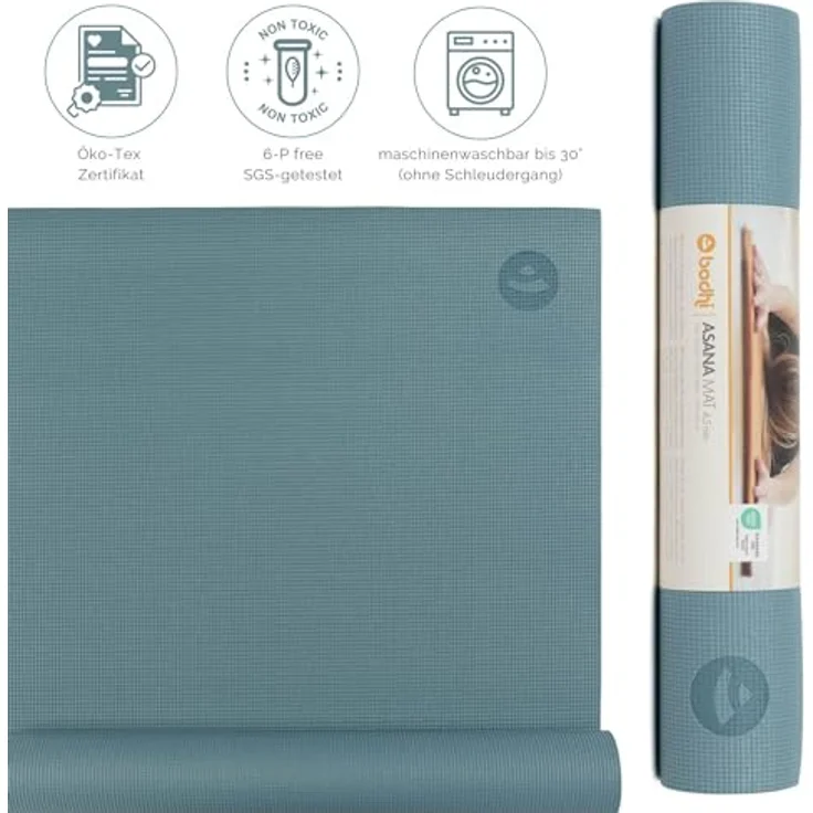 Bodhi Yogamatte Asana | Rutschfeste Übungsmatte | Schadstofffrei & Waschbar | Matte aus PVC | Fitnessmatte für Yoga, Pilates & Gymnastik | Antirutschmatte für deine Yogapraxis | Hellblau – Bild 2