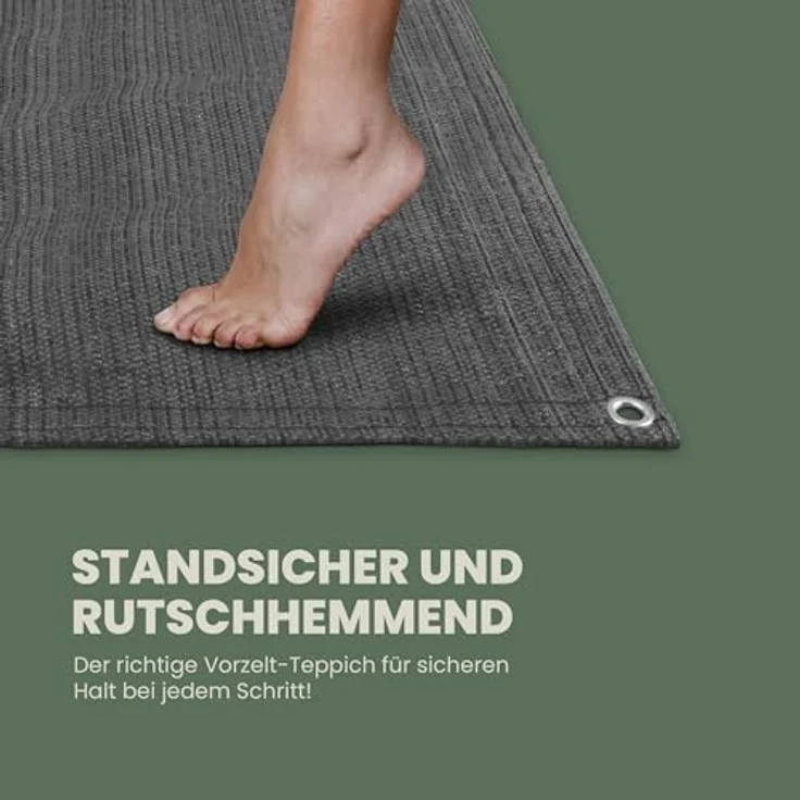 Bestlivings Vorzeltteppich (250 x 300cm) Camping Matte mit Ösen, Outdoor Teppich inkl. 12 Kunststoff Heringe und Tragetasche, Markisenteppich - Robustes HDPE-Material, witterungsbeständig, hoher Komfort - Grün – Bild 5