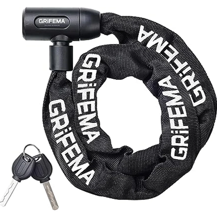 GRIFEMA Fahrradschloss, Hochsicheres Anti-Diebstahl Kettenschloss mit gehärteten Stahlgliedern, 7 mm x 1200 mm, Schwarz – Bild 1