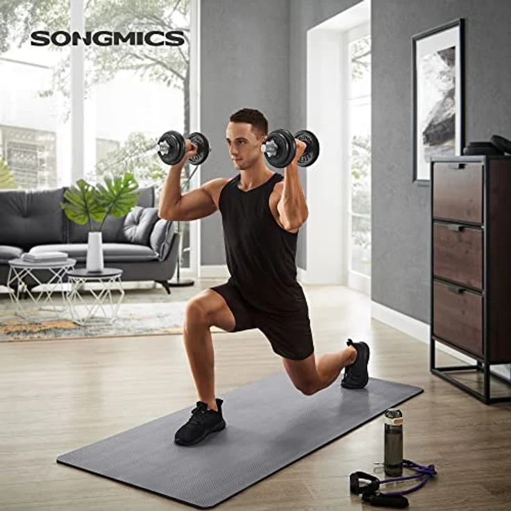 SONGMICS Hanteln, Hantelset aus Gusseisen, 2 x 10 kg, verstellbar, für Männer und Frauen, Workout, Fitnesstraining, Gewichtheben für Zuhause, Fitnessstudio, schwarz SYL20T – Bild 2