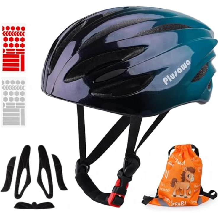 Tacklife Plusawa Kinder Fahrradhelm EN1078 CE, verstellbarer Kinnriemen, 3D DIY Aufkleber, reflektierende Dekoration, für Roller & Inlineskates, Unisex, 50-60 cm – Bild 1