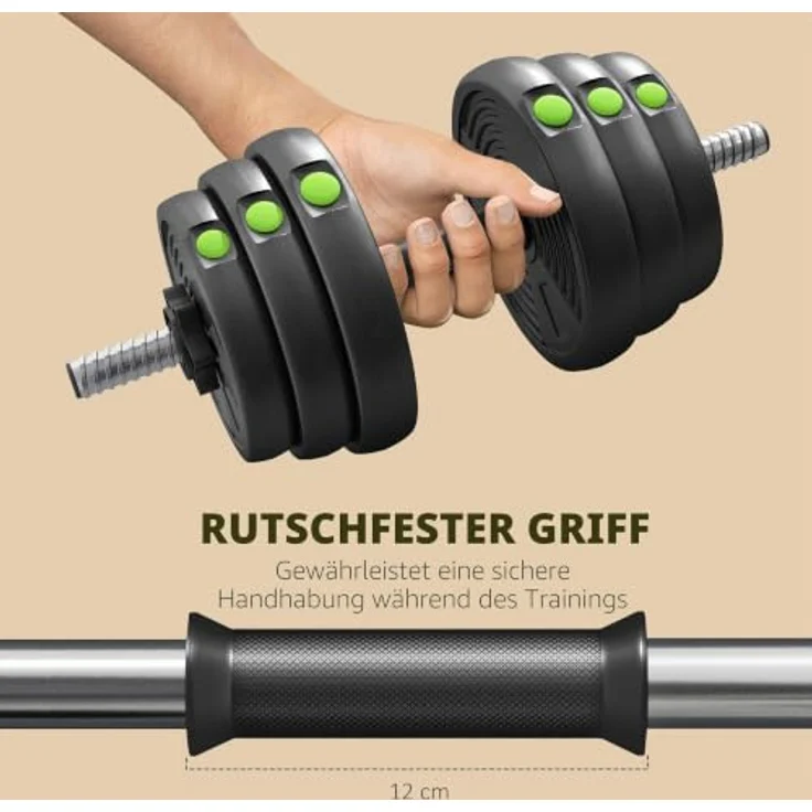 SPORTNOW Hantel-Set 2-in-1 verstellbares Gewicht, Kurzhantel- und Langhantelset für vielseitiges Training, Schwarz+Grün – Bild 5