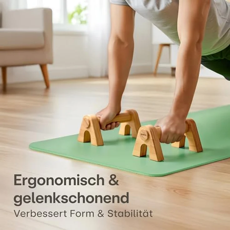 Praknu Liegestützgriffe aus Holz - Gelenkschonende & Rutschfeste Paralletes mit Tragetasche - Ergonomische Push Up Bars für Calisthenics, Handstand & Liegestütze - Für Zuhause & Outdoor – Bild 2