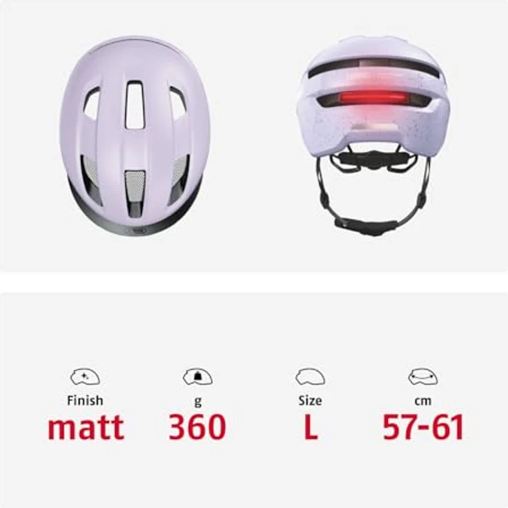 ABUS Fahrradhelm PURL-Y ACE mit LED-Licht – NTA-Schutzhelm für E-Bike und S-Pedelec – Lavendel (Light Lavender), Größe L – Bild 5