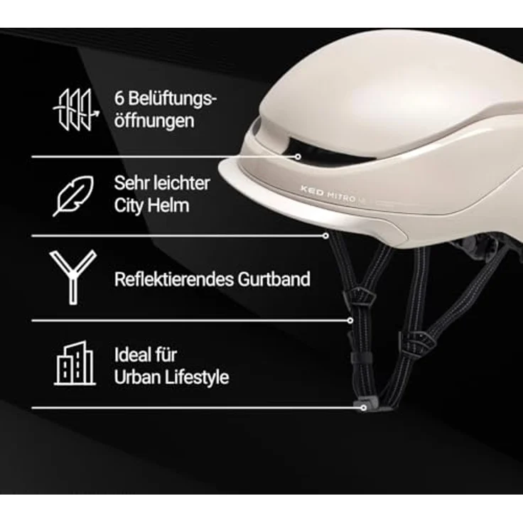 KED Mitro UE-1 M, Fahrradhelm mit MIPS-System und integrierten LED-Modul, Ash Matt, 52-58 cm – Bild 2