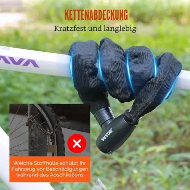 VEVOR Fahrradkettenschloss, 1,2 m langes Kombinationsschloss mit 4 Schlüsseln, 8 mm, hochsicher und vielseitig einsetzbar für Fahrrad, Motorrad und mehr, schwarz – Bild 4