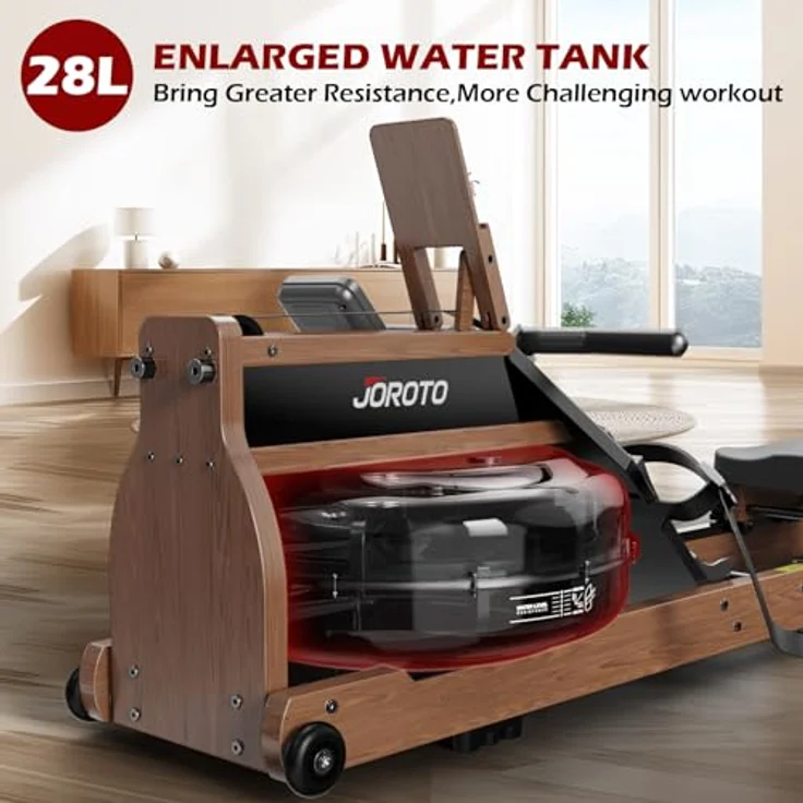 JOROTO Rudergerät für Zuhause, Klappbare Rudermaschine aus Eichenholz, Vergrößerung des Wassertanks, 158KG Gewichtskapazität, Bluetooth Monitor, Telefon- und Tablet-Halterung – Bild 3