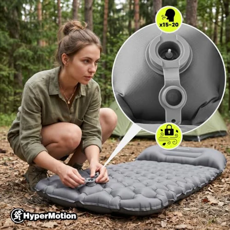HyperMotion Campmat, ultraleichte Isomatte 190x56 cm mit integriertem Kopfkissen, grau – Bild 5
