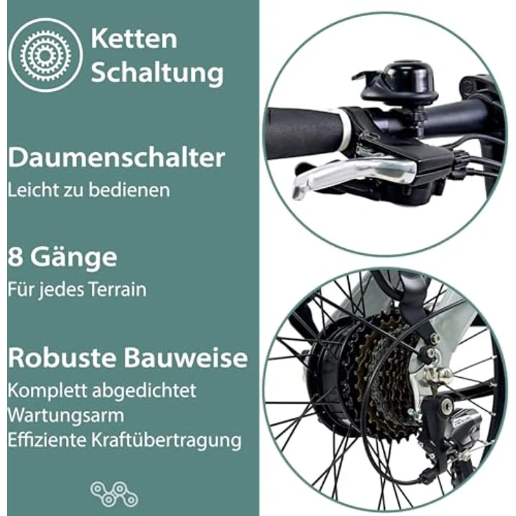 tretwerk 20 Zoll E-Bike Klapprad - Akimbo - klappbares Elektrofahrrad mit Heckmotor 50Nm, 8 Gang Kettenschaltung - weiß – Bild 5