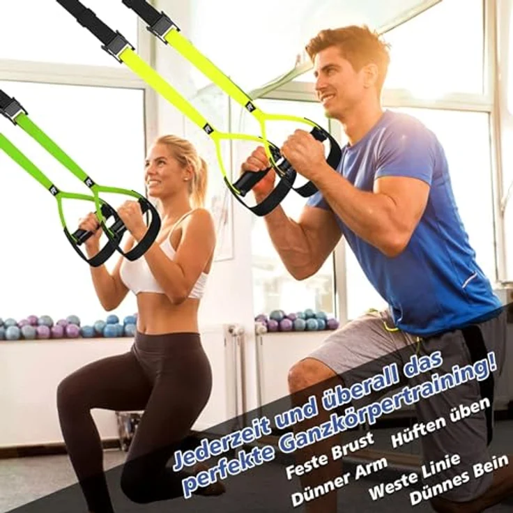 RHINOSPORT Schlingentrainer Sling Trainer Ganzkörpertraining, Schlingentrainer für zuhause, Krafttraining & Home Workout, Bodyweight Resistance Fitness Home Gym Equipment Indoor Outdoor (Gelb) – Bild 4