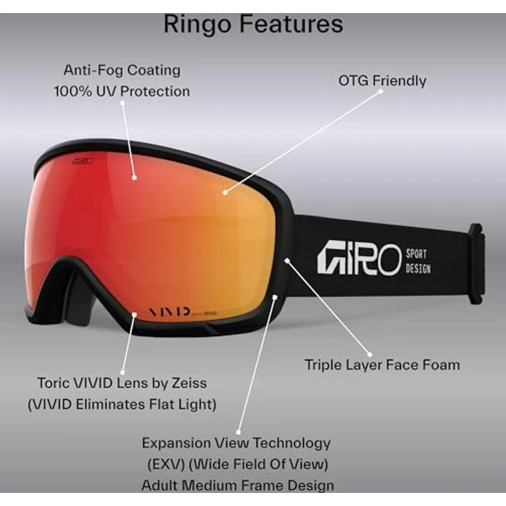 Giro Ringo™, Skibrille mit VIVID Scheibe von Zeiss, anti-beschlag, dreilagiges Gesichtspolster mit Mikrofleece – Bild 3