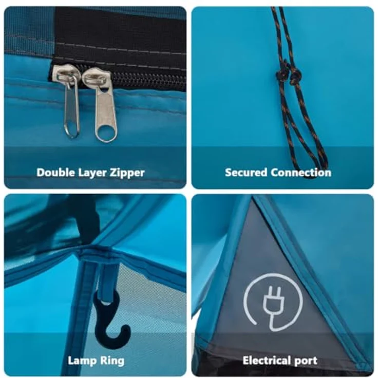 vidaXL Kuppelzelt, wasserdicht und windresistent für 3 Personen, blau, 6 kg, mit Schnellverschluss-System und E-Port – Bild 6