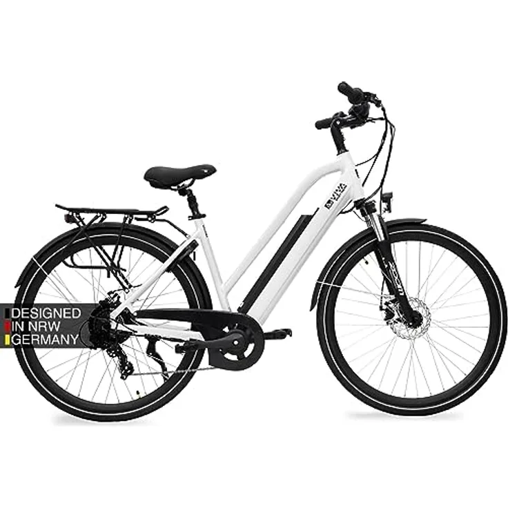 AsVIVA E-Bike CityBike B15_FBA in Weiß, Elektrofahrrad mit extra starkem Akku und Hinterradmotor, Damen & Herren Trekking E-Bike mit LCD Display
