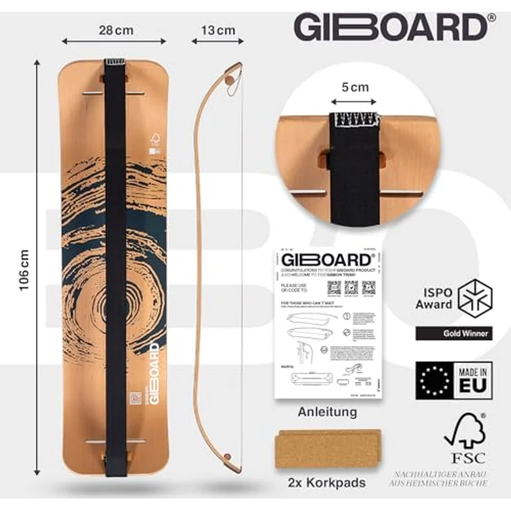 GIBBON Giboard-Set Active Black, 106cm Balance Board mit innovativem "Lock-and Roll" Spannsystem, Gleichgewichtstrainer mit App-Integration, inkl. Slackline und vielseitigen Nutzungsmöglichkeiten für Tricks & Workouts – Bild 3