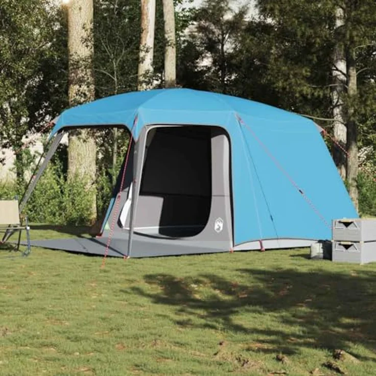 vidaXL Campingzelt mit Vorzelt 5 Personen, blau, wasserdicht, leicht, mit abnehmbarem Überzelt und E-Anschluss – Bild 2