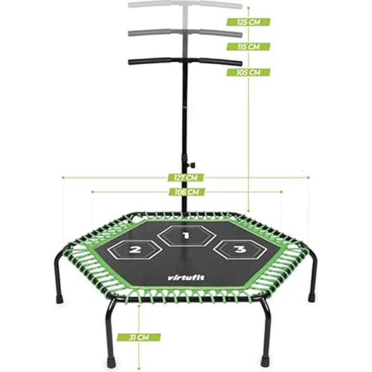 VirtuFit Fitness Trampolin Pro, mit verstellbarem Griff, schwarz, 115 cm, belastbar bis 150 kg, schonend für Gelenke – Bild 2