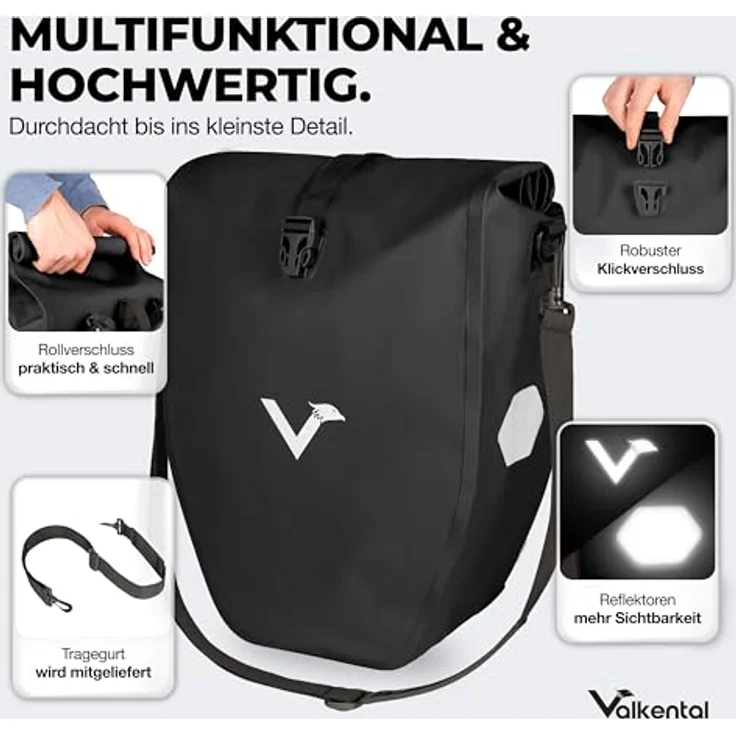 Valkental® Gepäckträgertasche, wasserdicht mit 23-28L Volumen, abschließbar und reflektierend, bombenfester Sitz, mehrfach ausgezeichnet – Bild 5