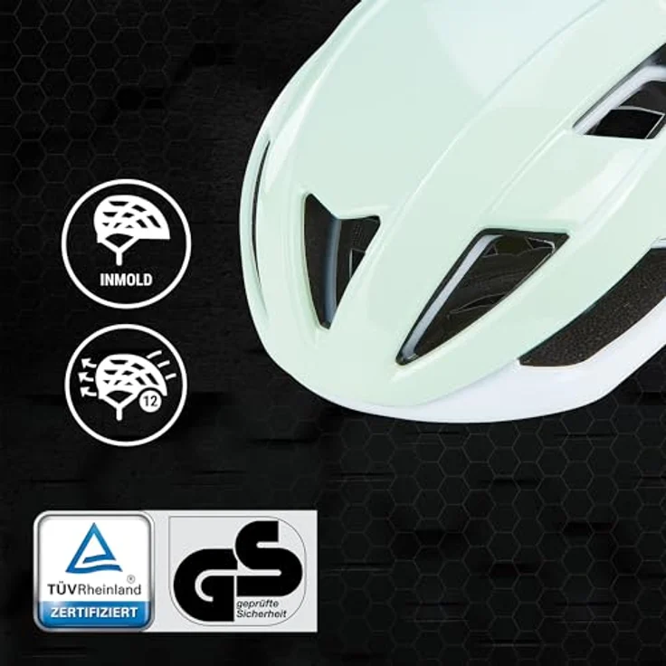 Prophete E-Bike Smart Fahrradhelm, mit Rotationsschutz, Inmold Technologie, grün/weiß, verstellbar für Kopfumfang 55–59 cm – Bild 2