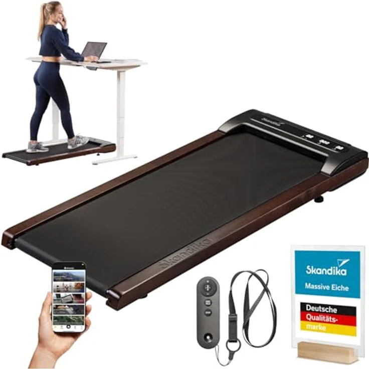 Skandika Walking Pad Nordik K6-H, Laufband für zuhause mit Eichen Massivholz, 6 km/h, LED-Display, Fernbedienung, Kinomap, leises und kompaktes Fitnessgerät für Ausdauertraining im Büro und Home Office – Bild 1