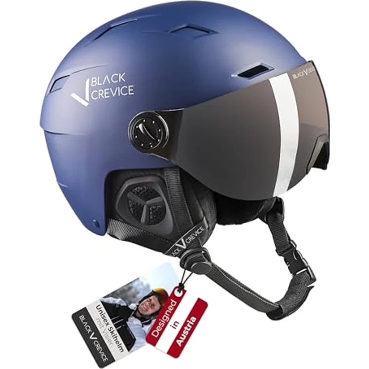BLACK CREVICE Skihelm Kirchberg, Navy mit Visier, L (58-61cm), atmungsaktiv, stufenlos anpassbar, CE-zertifiziert – Bild 1
