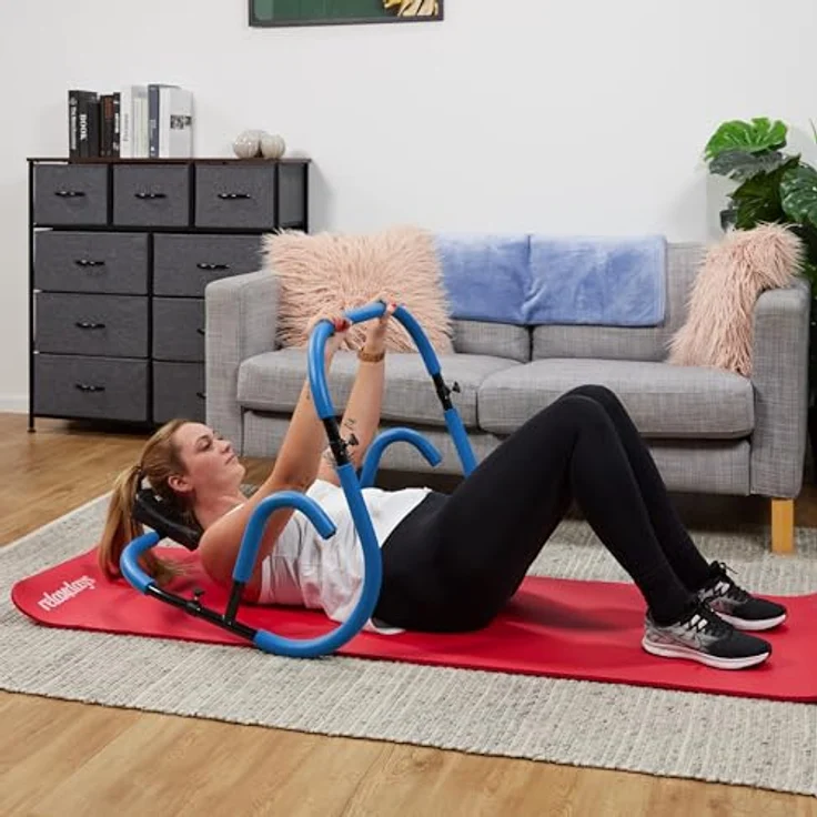 Relaxdays Bauchtrainer, Bauchmuskeltrainer, HxBxT: 66 x 71 x 71 cm, effektives Training zuhause, Sit-Ups, blau/schwarz – Bild 3