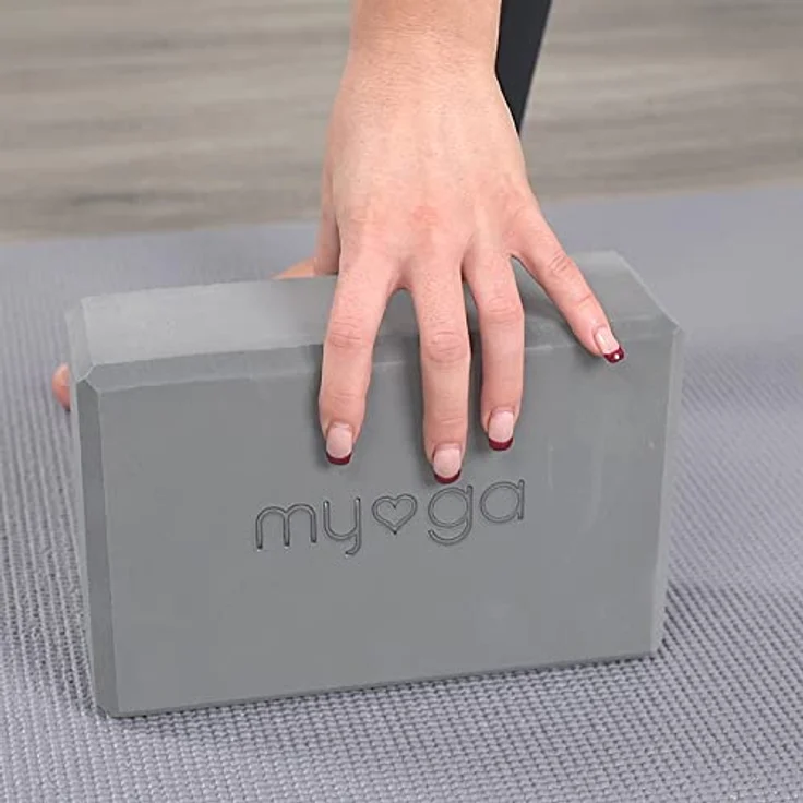 Myga Yoga Starter-Set, Yogamatte, 2 Yoga-Blöcke und Yogagurt mit Metall-D-Ring, grau – Bild 3