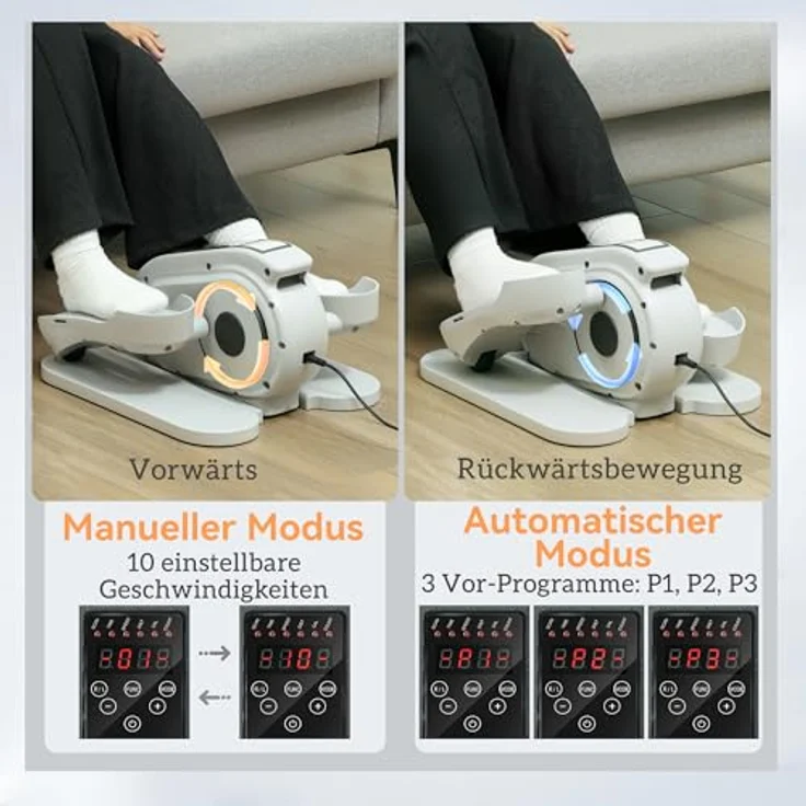 SPORTNOW Mini-Ellipsentrainer Untertisch Mini Crosstrainer für zuhause mit 10-stufiger Geschwindigkeit, LCD-Monitor, Fernbedienung - Schwarz – Bild 3