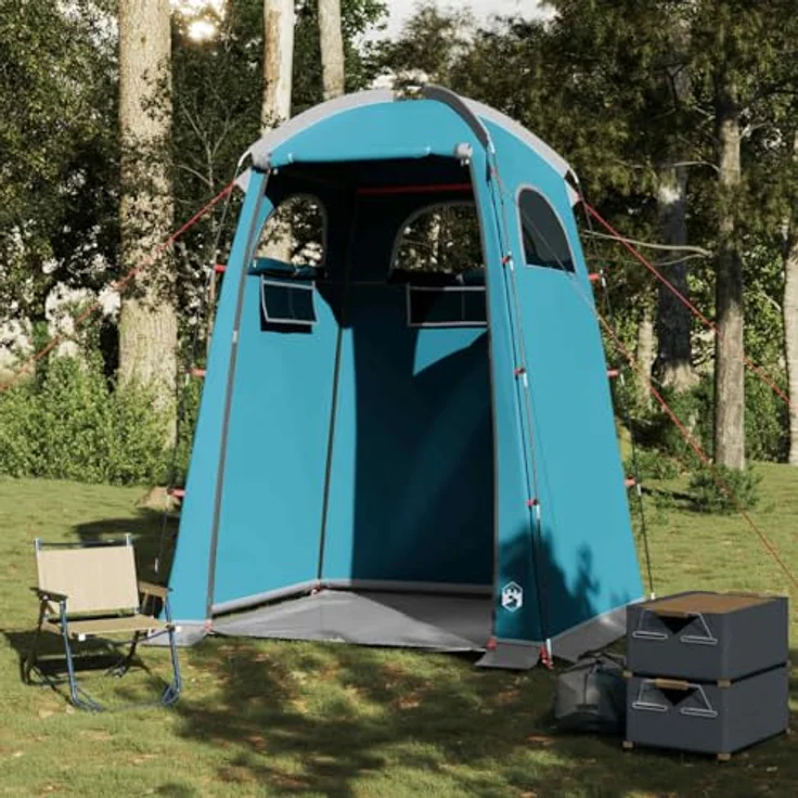vidaXL Duschzelt Blau, wasserfestes Multifunktionszelt für Camping, Dusche und Umkleide, einfacher Zugang mit Reißverschluss, leicht aufzubauen – Bild 3