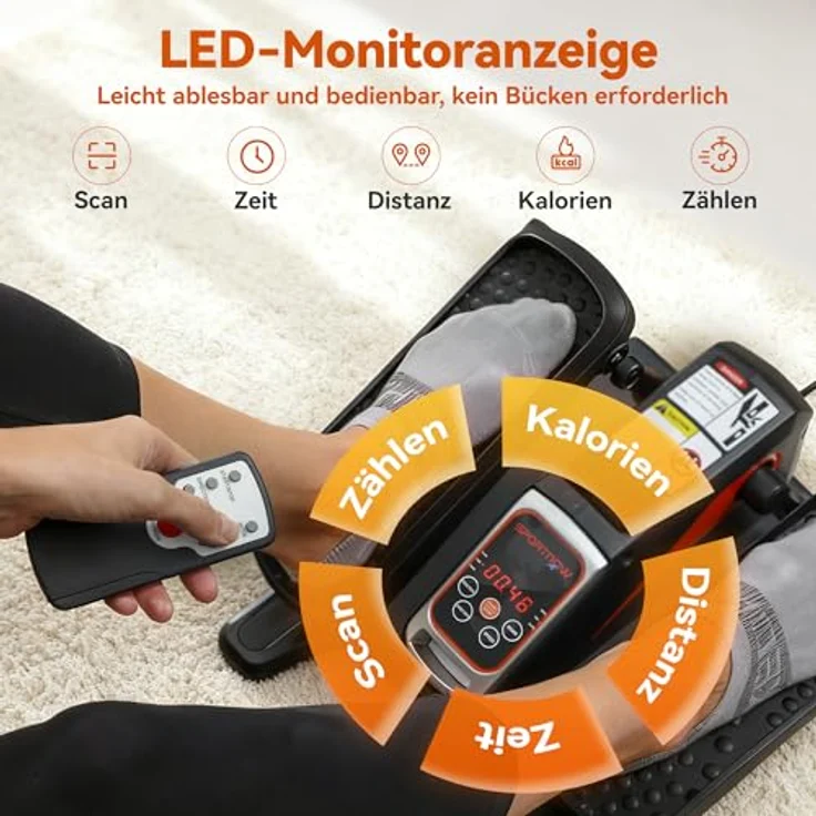 SPORTNOW Mini Ellipsentrainer, elektrischer Crosstrainer für Zuhause mit Fernbedienung, LED-Display, 12 Geschwindigkeiten, leise und tragbar für Senioren und Büro – Bild 4