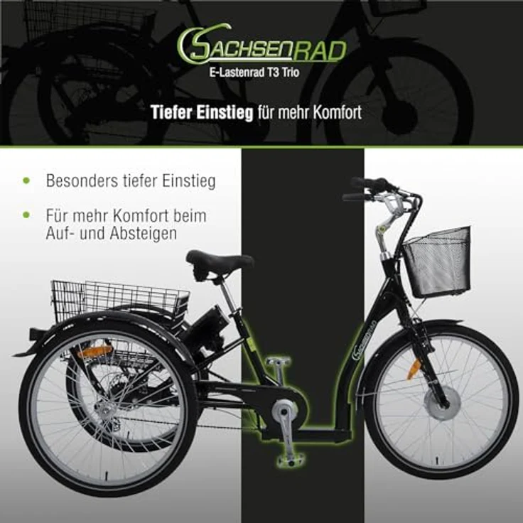 SachsenRad T3A Trio Lastenrad mit Alarmanlage, ElektroDreirad Klapprad, Shimano 7-Gang-Kettenschaltung, blau – Bild 5