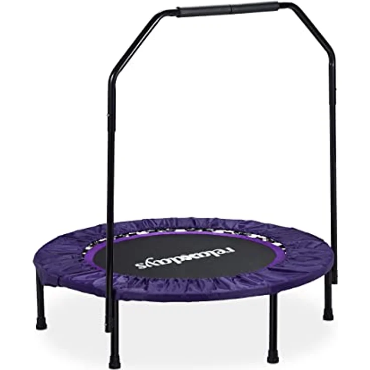 Relaxdays Trampolin faltbar mit Haltestange Indoor H x B x T: 113 x 102 x 102 cm Maximalbelastung: 120 kg schwarz-lila – Bild 1