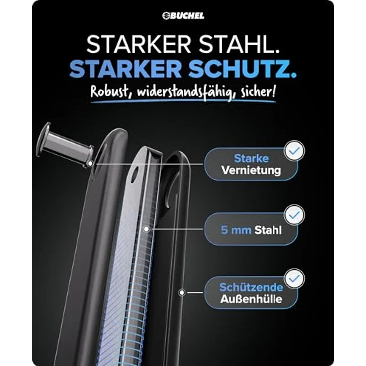 BÜCHEL Sekura Faltschloss Fahrrad, 85 cm, gehärteter Stahl, sicherer Diebstahlschutz, inkl. Halterung, ideal für Bike, E-Bike & Motorrad – Bild 3